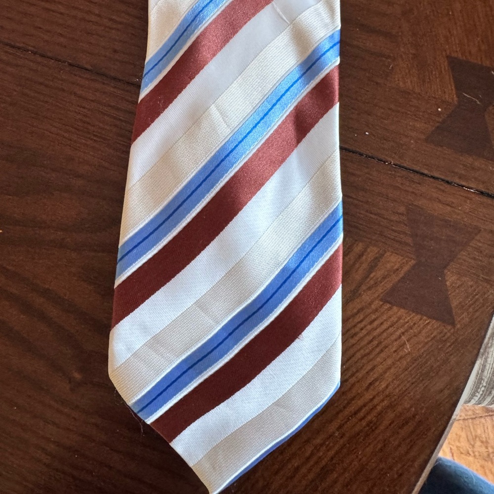 D&G Silk Tie with Brown, Blue, and White Stripes